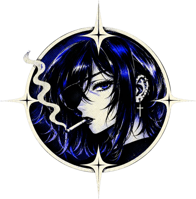Himeno — the Himenoware emblem: an eyepatched girl inside a four-pointed star ring